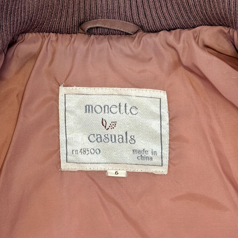 Vintage Monette Casuals Puffer Jacket 6 Zip Vest Button Up Cream Mauve Parka - Picture 11 of 14
